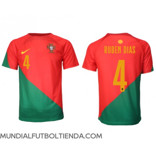Camiseta Portugal Ruben Dias #4 Primera Equipación Replica Mundial 2022 mangas cortas
